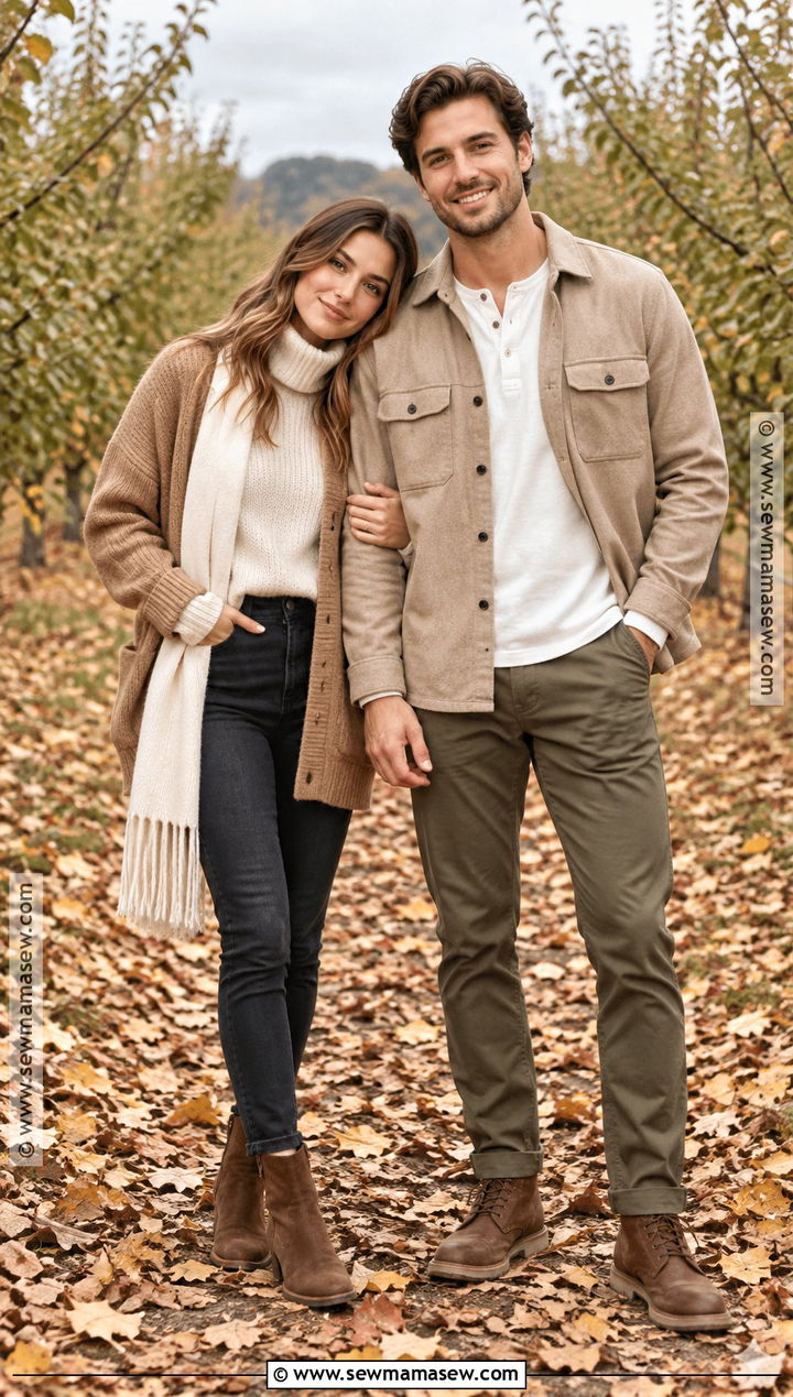 Neutral Layered Fall Couple Outfit - 20 fall couple photoshoot outfits photo ideas outdoor