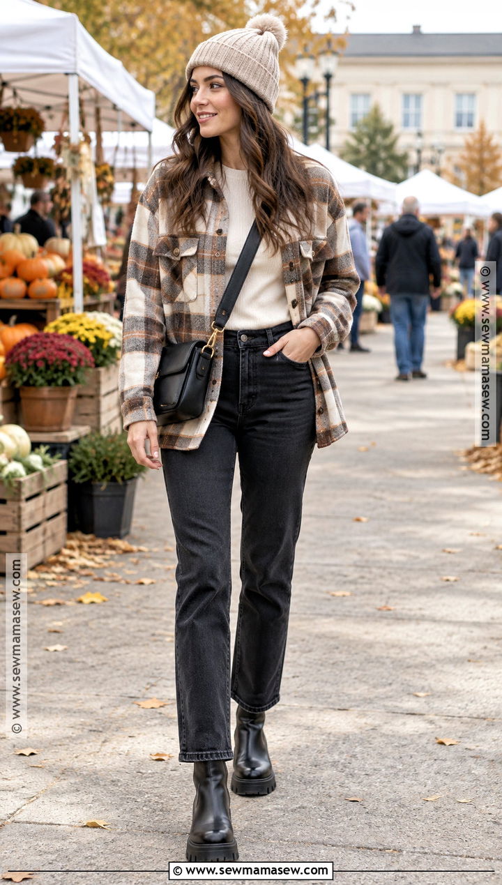 Neutral Shacket And Black Jeans Fall Outfit - 15 Cozy Neutral Fall Outfits