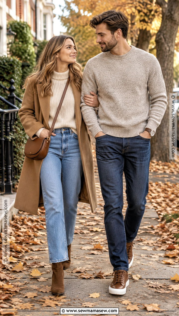 Neutral Sweater Couple Autumn Outfit - 15 couples autumn outfits