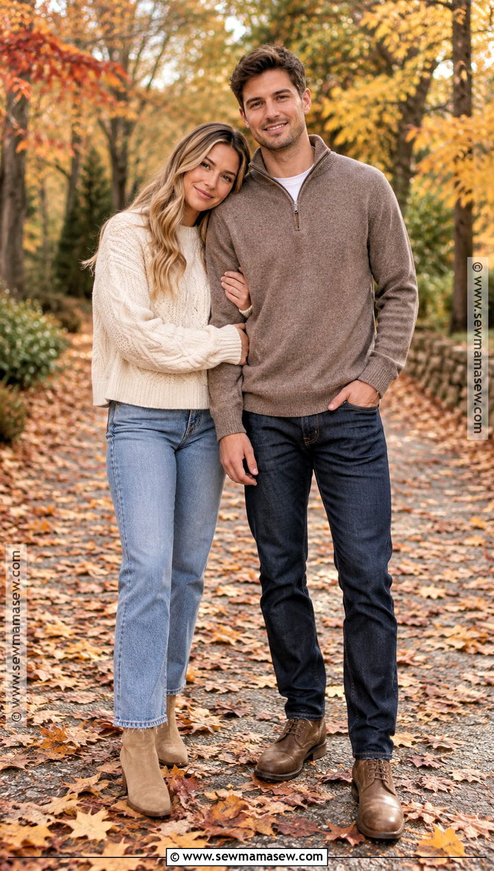 Neutral Sweater Fall Couples Photoshoot Outfit - 25 fall couples photoshoot outfits