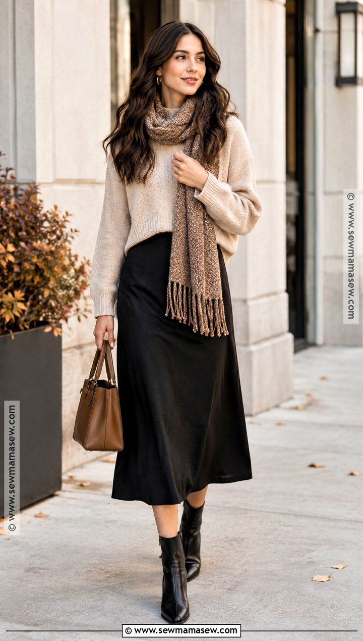 Neutral Sweater Over Black Midi Dress Outfit - 20 sweater over dress outfit autumn ideas
