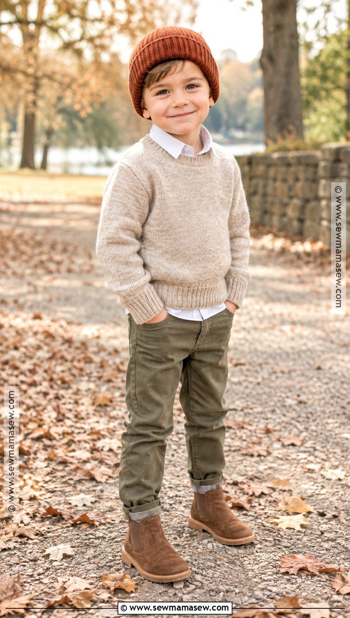 Neutral Sweater With Chinos And Suede Look Boots - 20 fall kids outfits