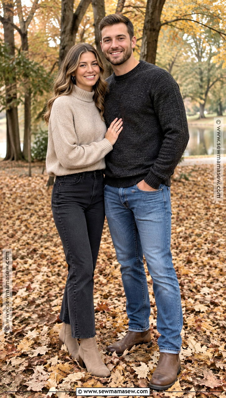Neutral Sweaters And Denim Fall Engagement Outfit - 15 fall engagement pictures outfit casual ideas