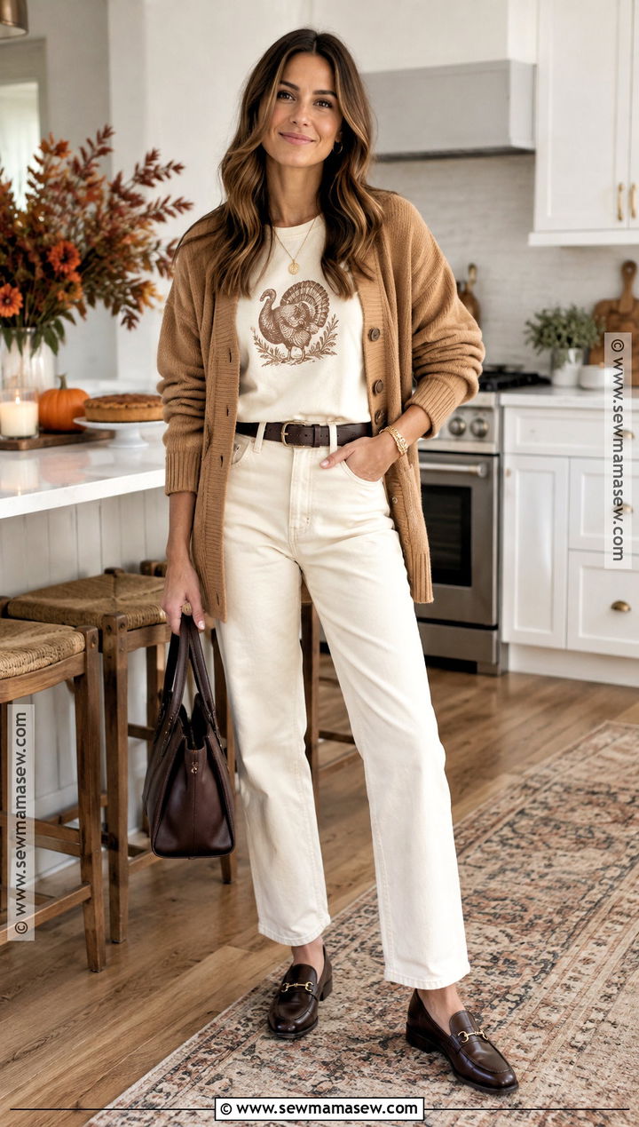 Neutral Thanksgiving Shirt With Cream Jeans - 25 Thanksgiving Shirts