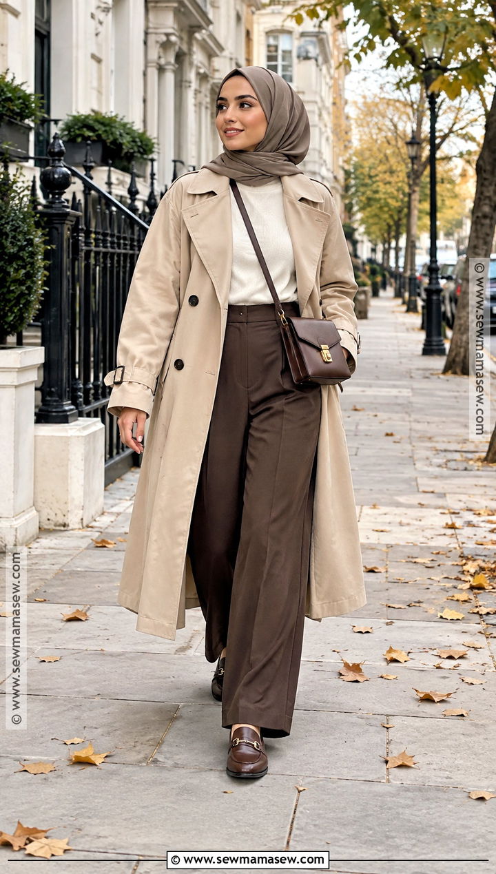 Neutral Trench Coat Hijab Outfit - 20 fall outfits women hijab