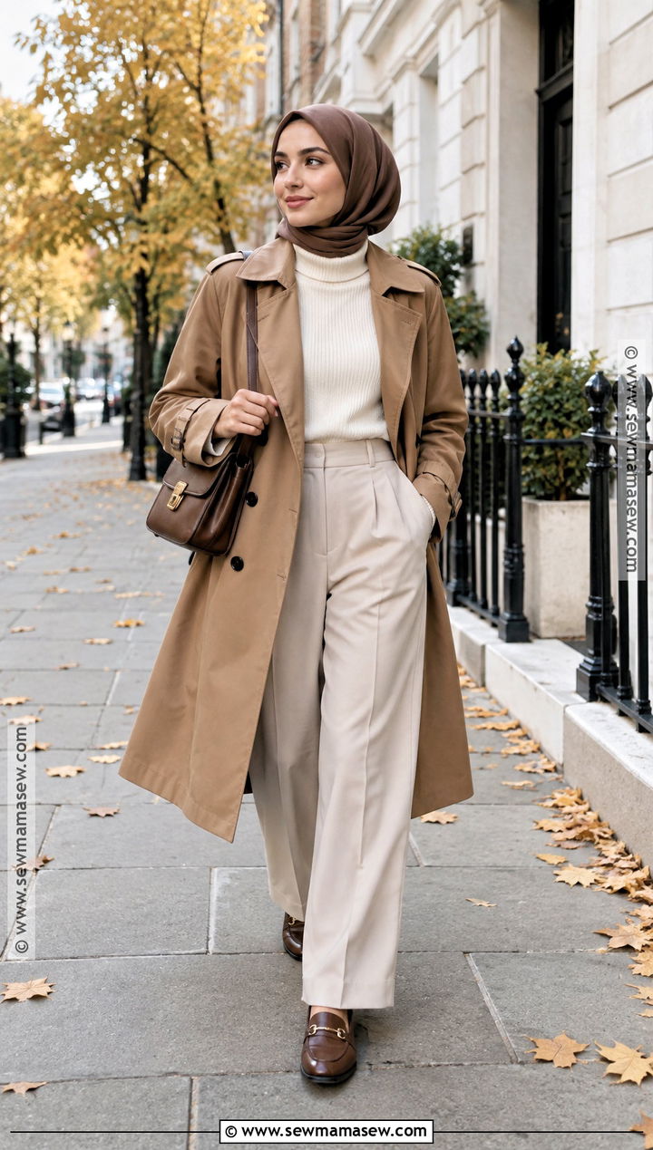 Neutral Trench Coat Hijabi Fall Outfit - 20 Hijabi Fall Outfits Aesthetic