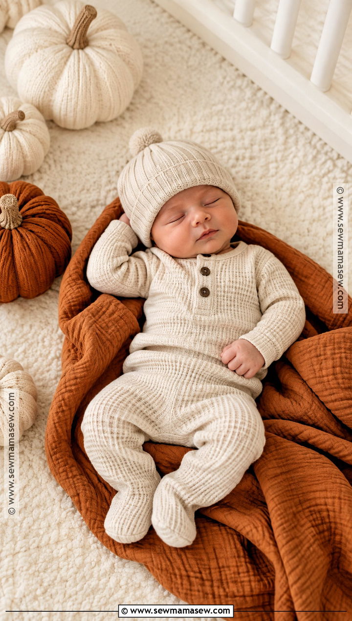 Neutral Waffle Set And Beanie - 15 newborn first thanksgiving outfit ideas