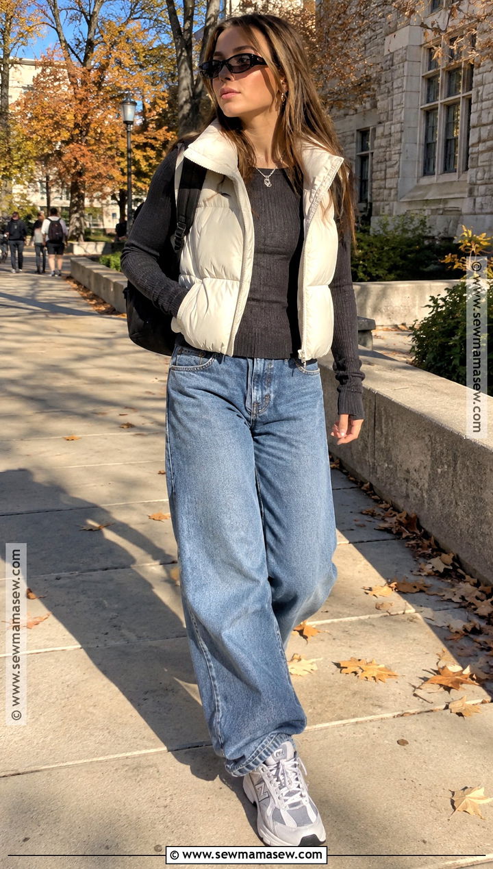 New Balance 1000 With Baggy Jeans And Puffer Vest - 15 New Balance Sneakers Fall Fashion