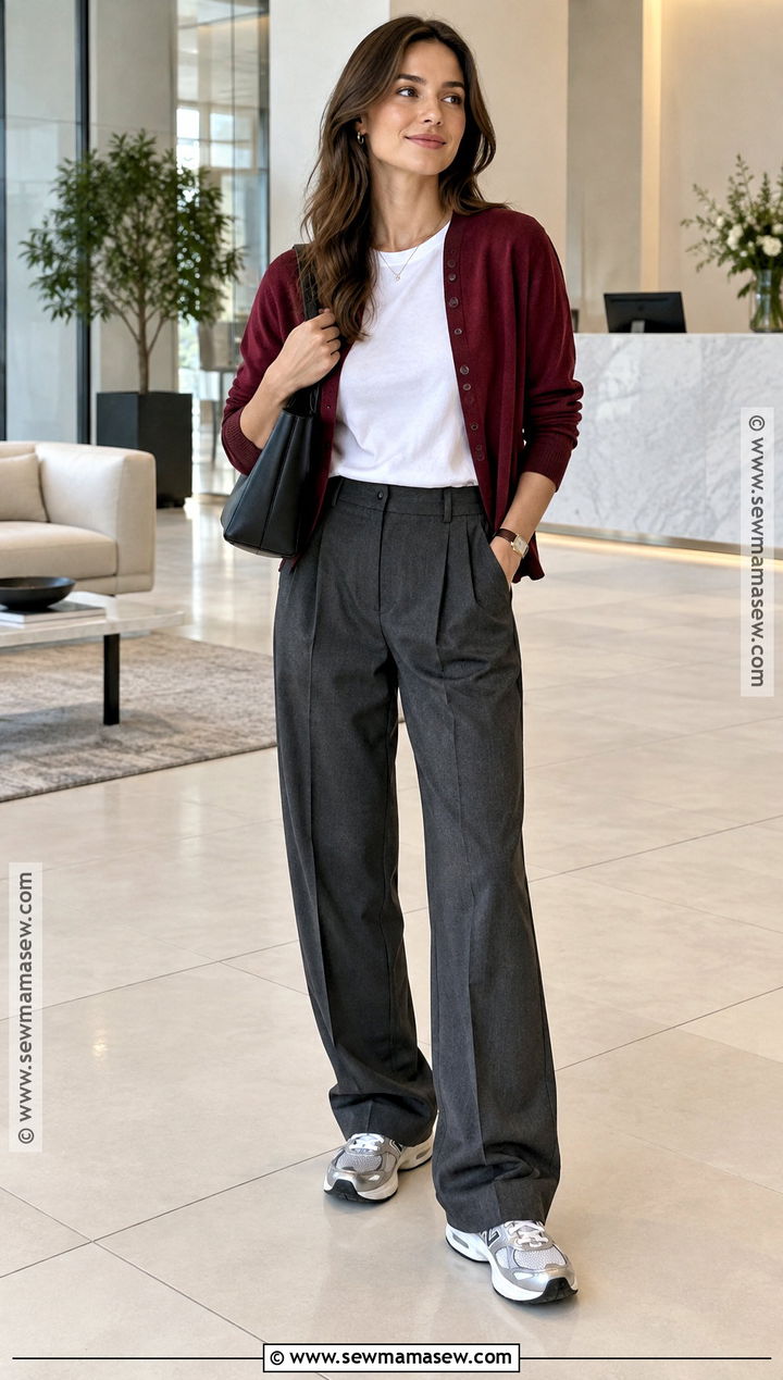 New Balance 1906R With Pleated Trousers And Cardigan - 15 cute fall outfits with new balance