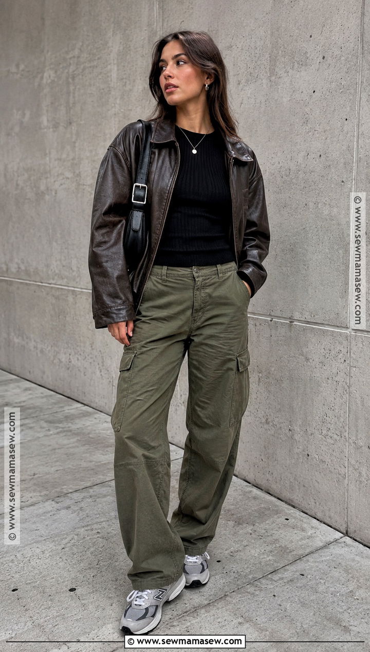 New Balance 2002R With Leather Jacket And Cargo Pants - 20 fall new balance outfit ideas