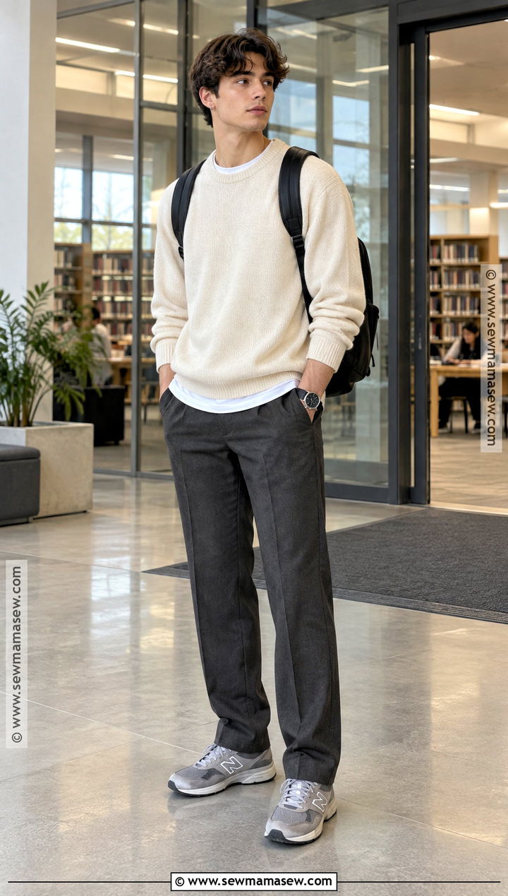 New Balance 2002R With Tailored Trousers And Crewneck - 15 New Balance Outfit Back To School Ideas