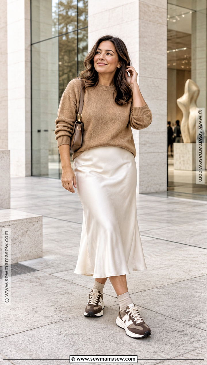 New Balance 327 Sweater And Midi Skirt Outfit - 15 new balance sneakers fall style