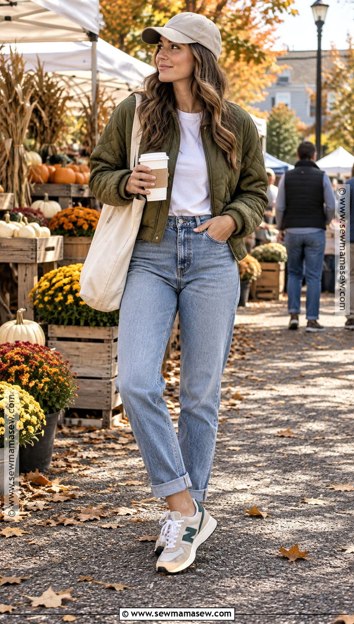 New Balance 327 With Mom Jeans And Quilted Jacket - 15 new balance 327 women outfit fall ideas