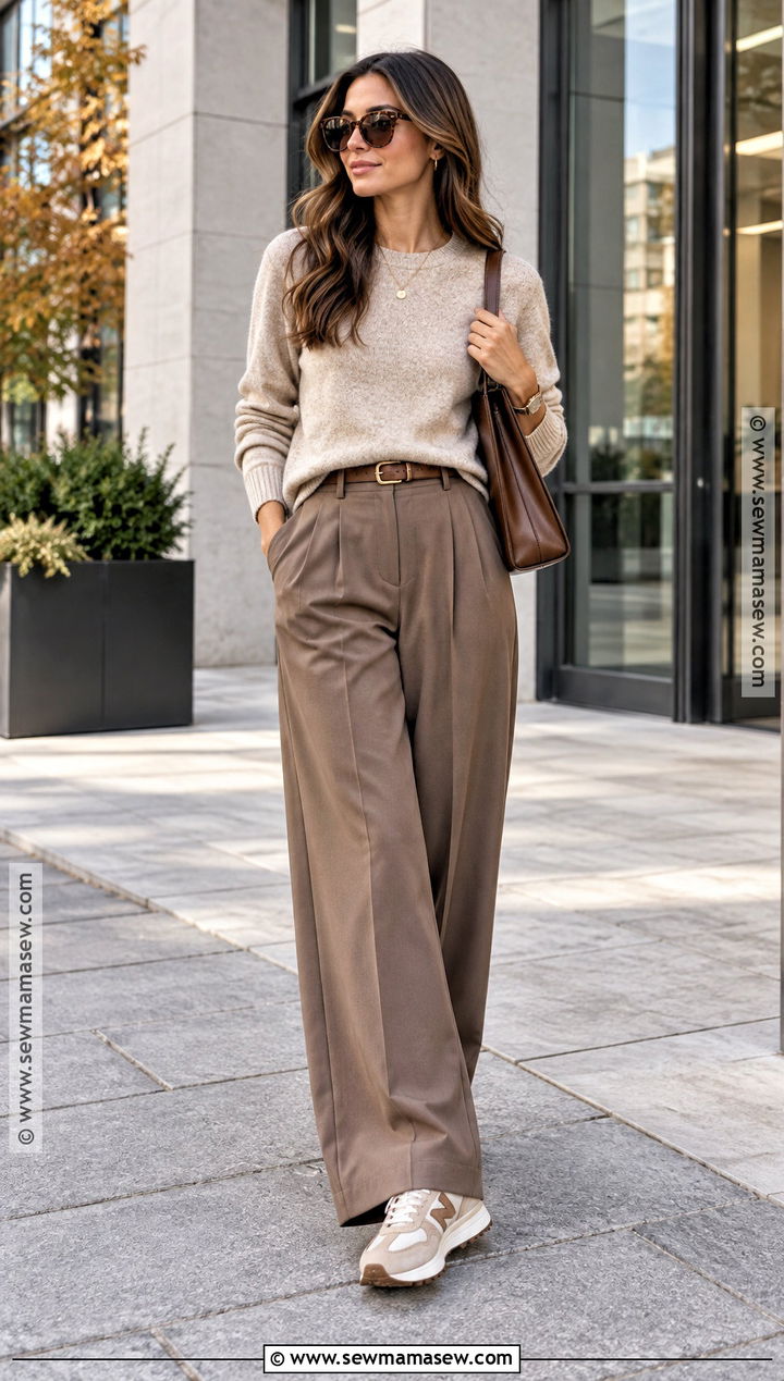 New Balance 327 With Wide Leg Trousers And Knit Sweater - 15 new balance 327 women outfit fall ideas
