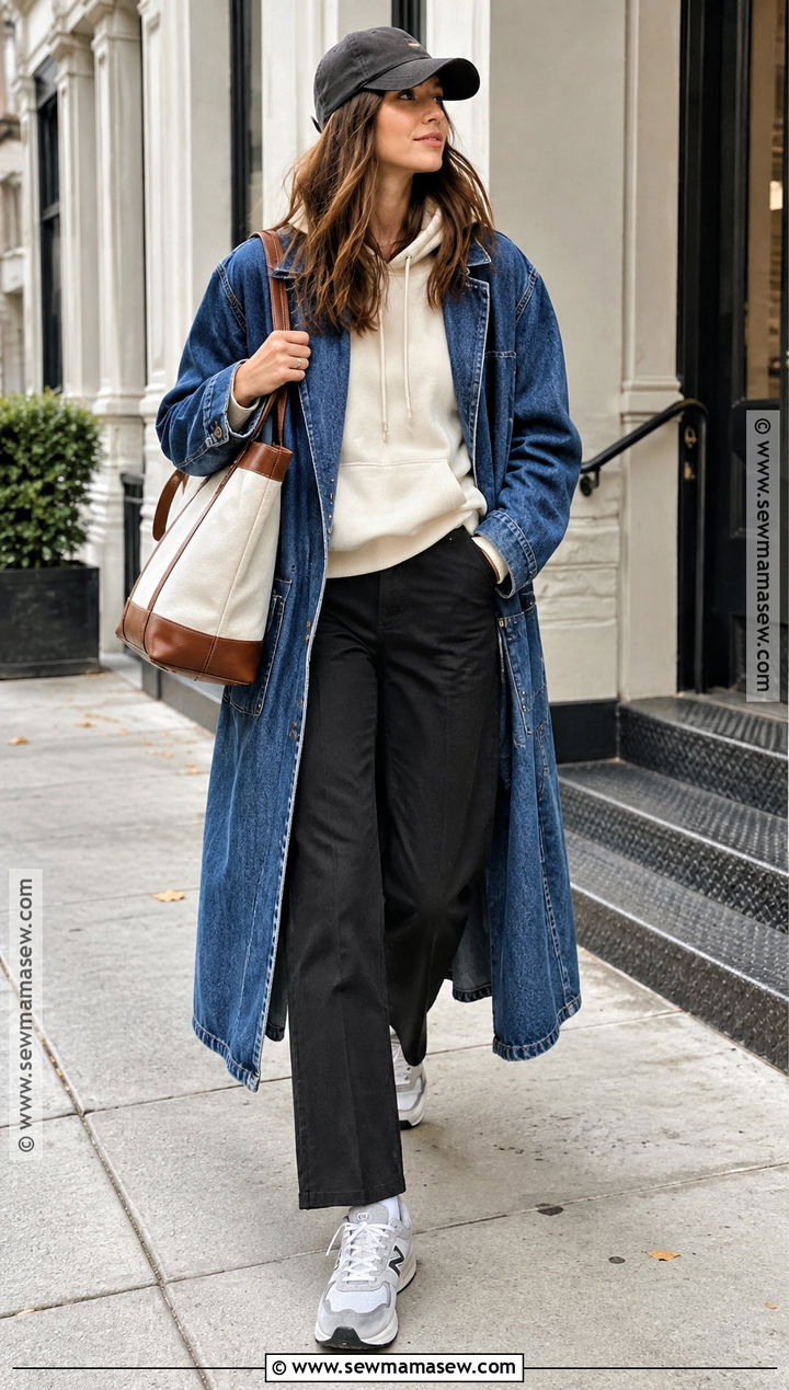 New Balance 525 With Hoodie And Long Denim Coat - 20 new balance 525 outfit fall ideas