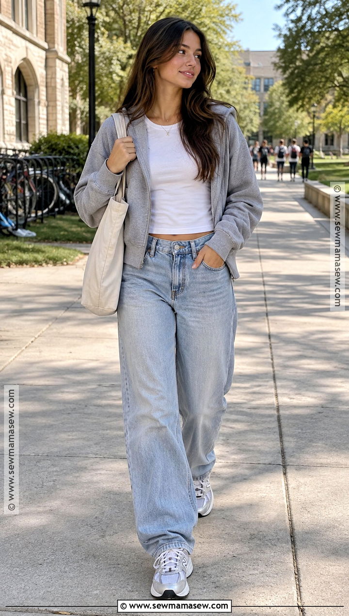 New Balance 530 With Baggy Jeans And A Baby Tee - 15 Back To School Outfits With New Balance