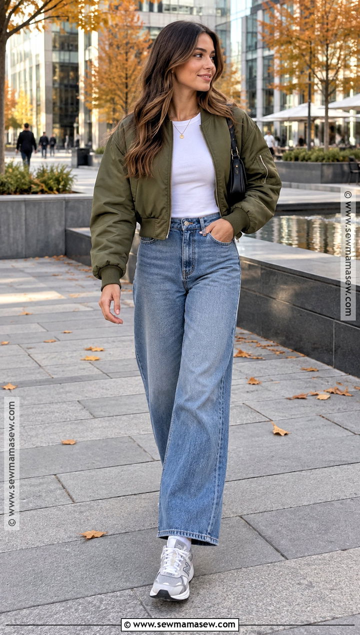 New Balance 530 With Bomber Jacket And Wide Leg Jeans - 15 new balance 530 outfit fall ideas