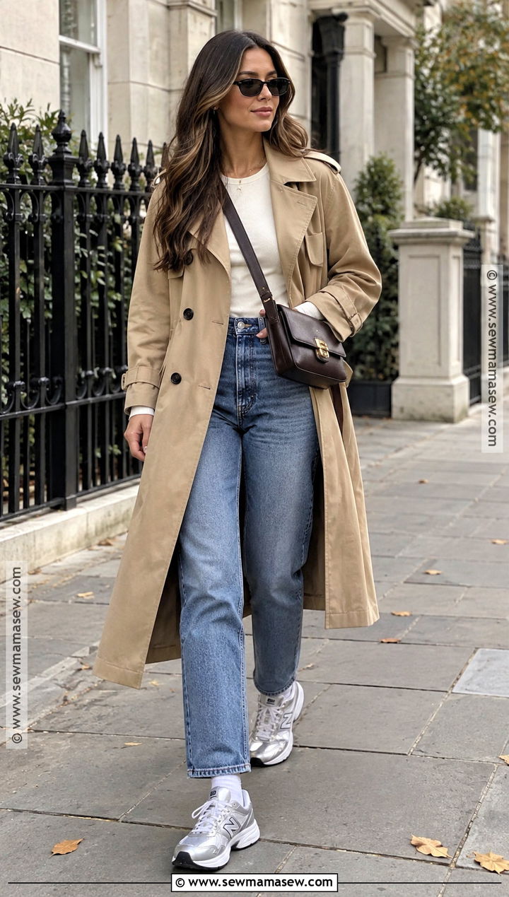 New Balance 530 With Trench Coat And Straight Leg Jeans - 20 fall new balance outfit ideas