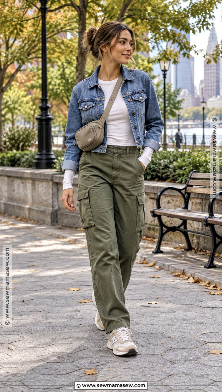 New Balance 574 With Cargo Pants And Cropped Jacket - 15 new balance 574 outfit women fall ideas