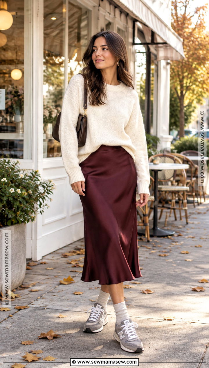 New Balance 574 With Midi Skirt And Crewneck Sweater - 15 new balance 574 outfit women fall ideas