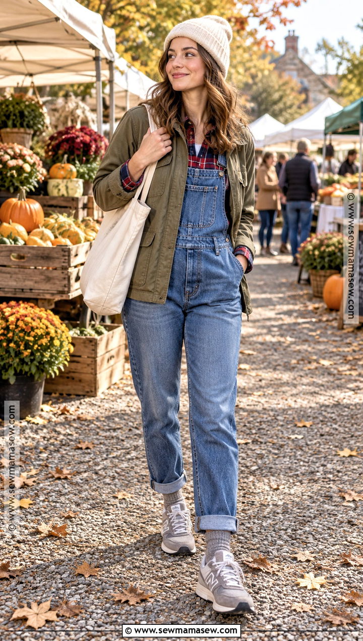 New Balance 574 With Overalls And Flannel Shirt - 15 New Balance Sneakers Fall Fashion