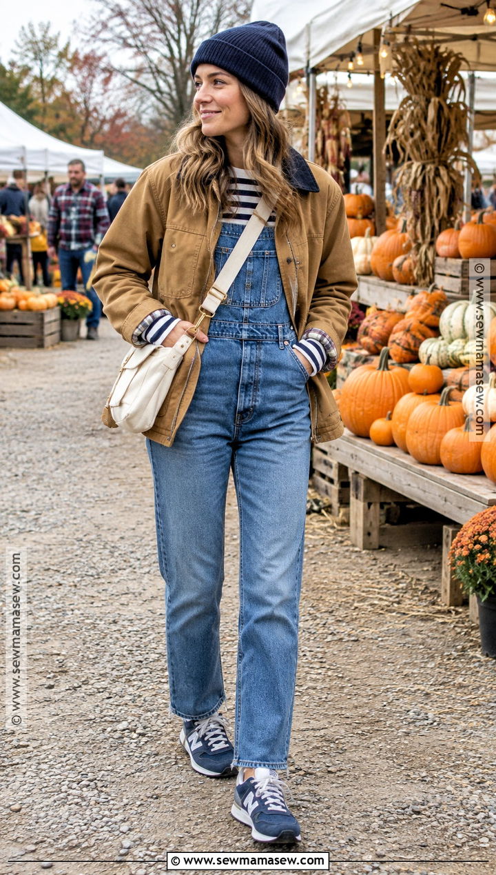 New Balance 574 With Overalls And Striped Shirt - 15 new balance 574 outfit women fall ideas