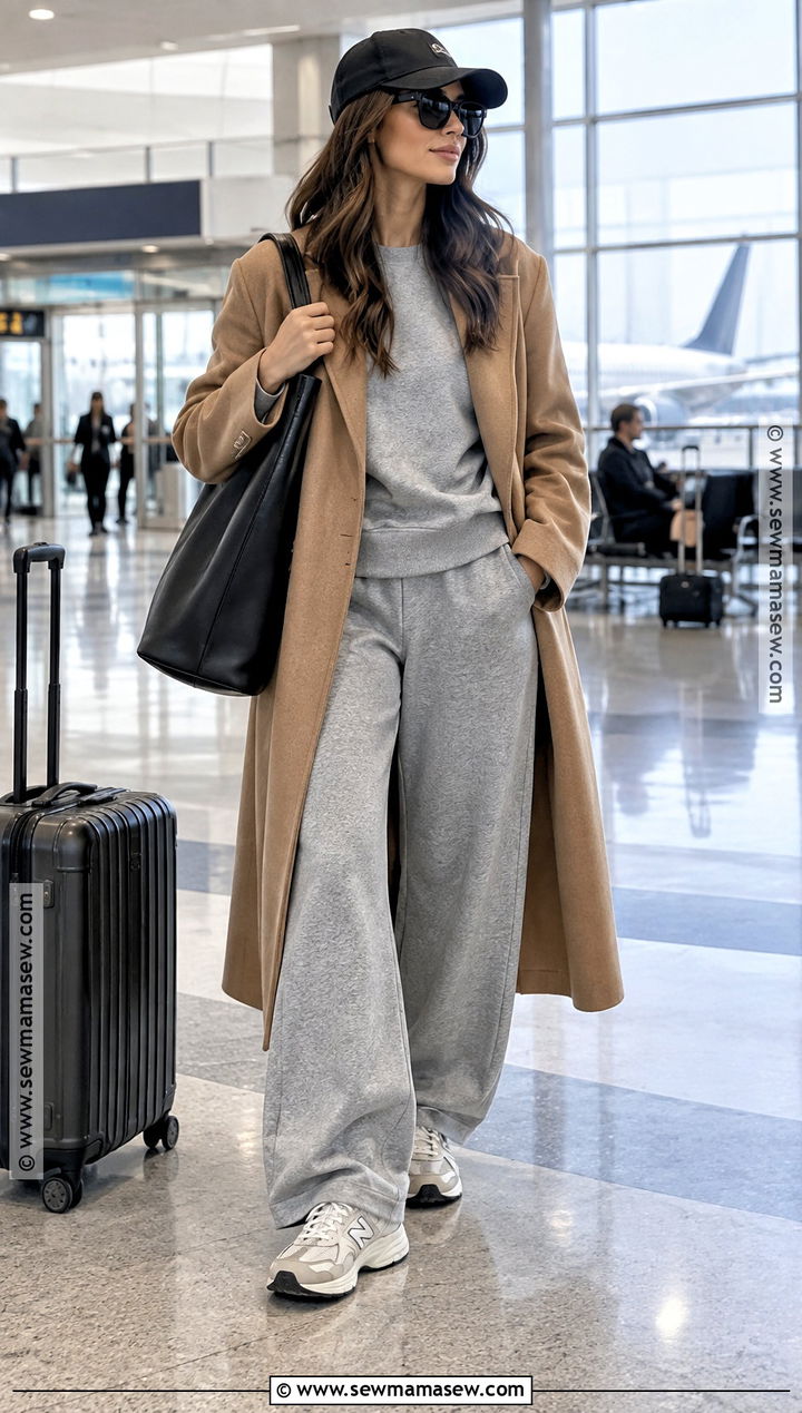 New Balance 9060 With Matching Sweat Set And Long Coat - 15 cute fall outfits with new balance