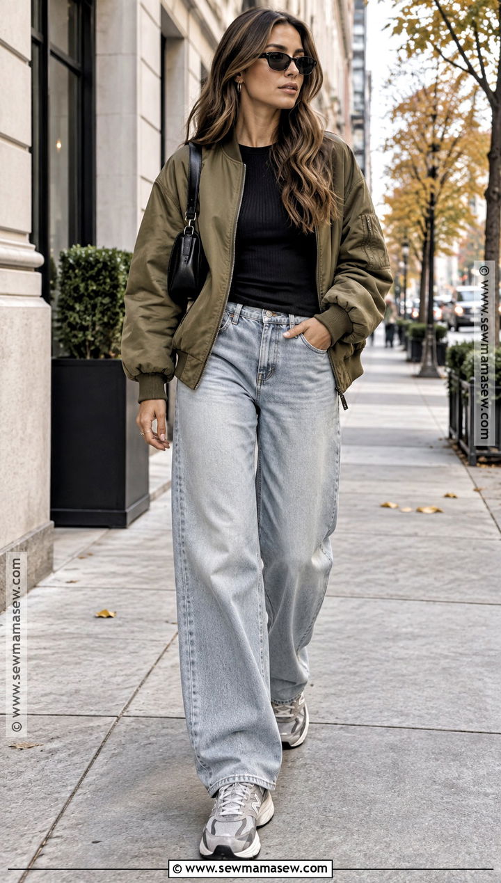 New Balance 9060 With Wide Leg Jeans And Bomber Jacket - 15 New Balance Sneakers Fall Fashion