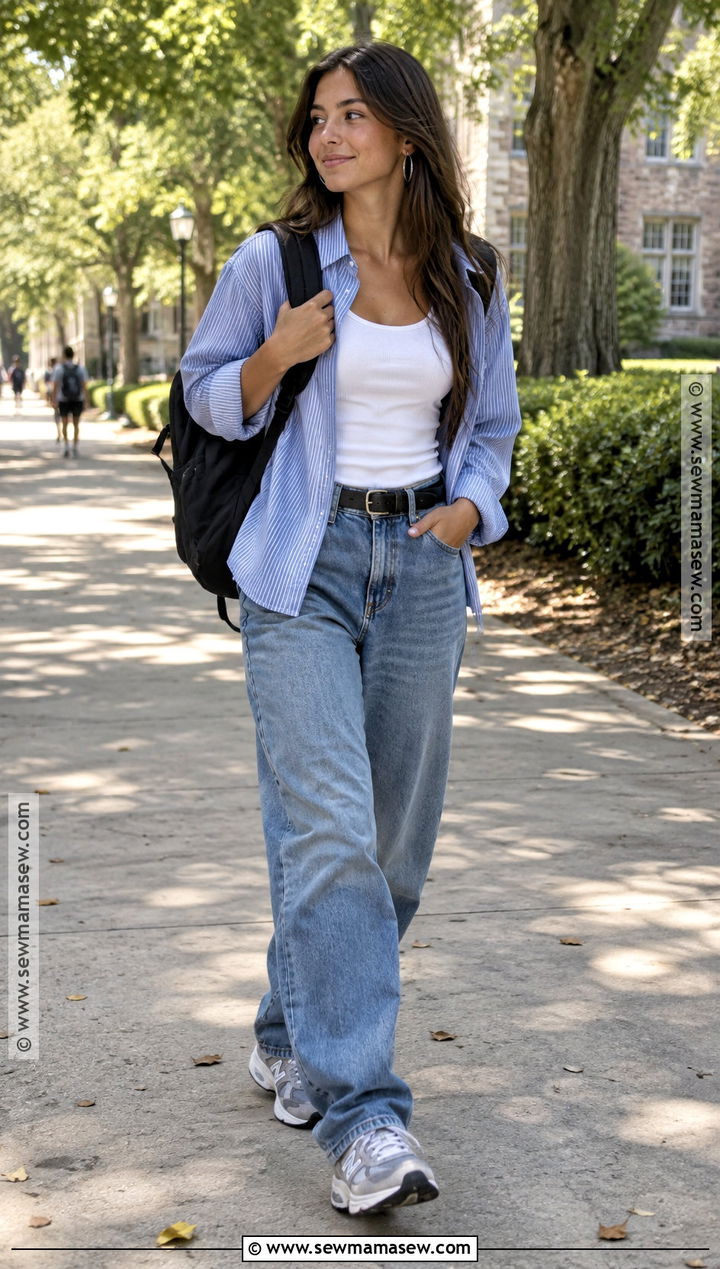 New Balance 990 With Baggy Jeans And Button Down Shirt - 15 New Balance Outfit Back To School Ideas