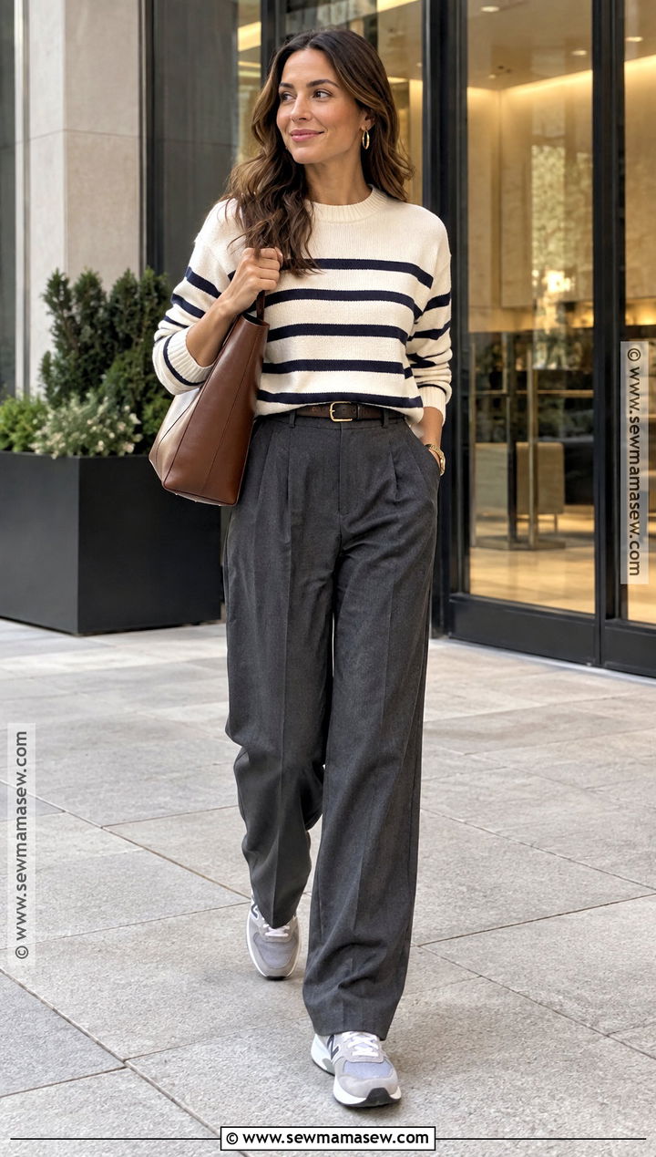 New Balance Shoes With Striped Sweater And Tailored Pants - 15 new balance shoes outfit fall