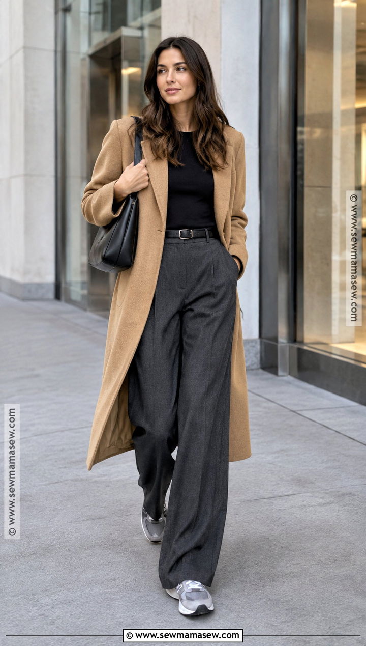 New Balance Shoes With Wool Coat And Wide Leg Trousers - 15 new balance shoes outfit fall