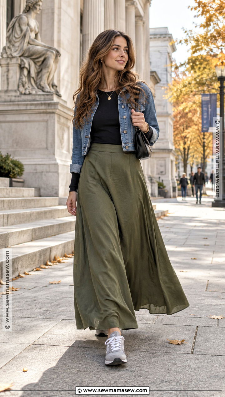 New Balance Sneakers With Maxi Skirt And Cropped Jacket - 20 new balance autumn outfit ideas
