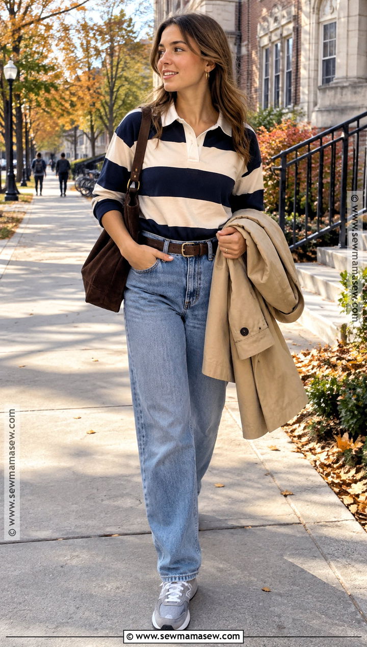 New Balance Sneakers With Rugby Shirt And Relaxed Jeans - 20 new balance autumn outfit ideas