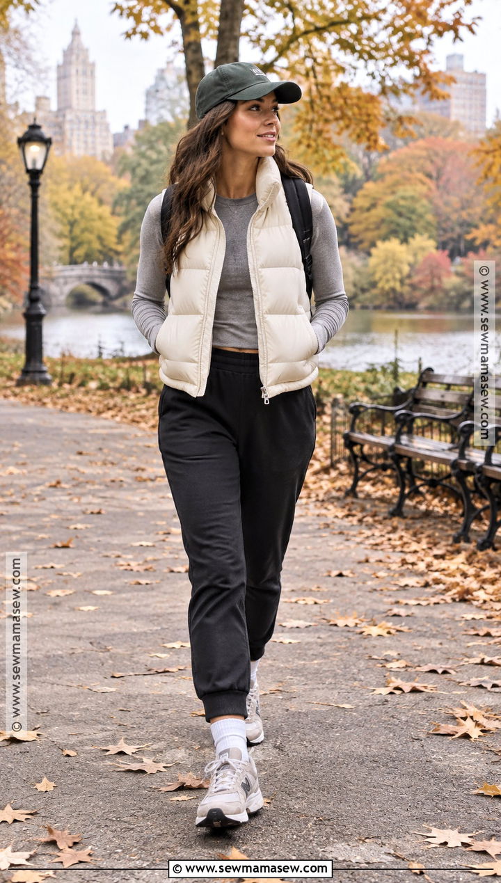 New Balance With Puffer Vest And Joggers - 20 fall new balance outfit ideas