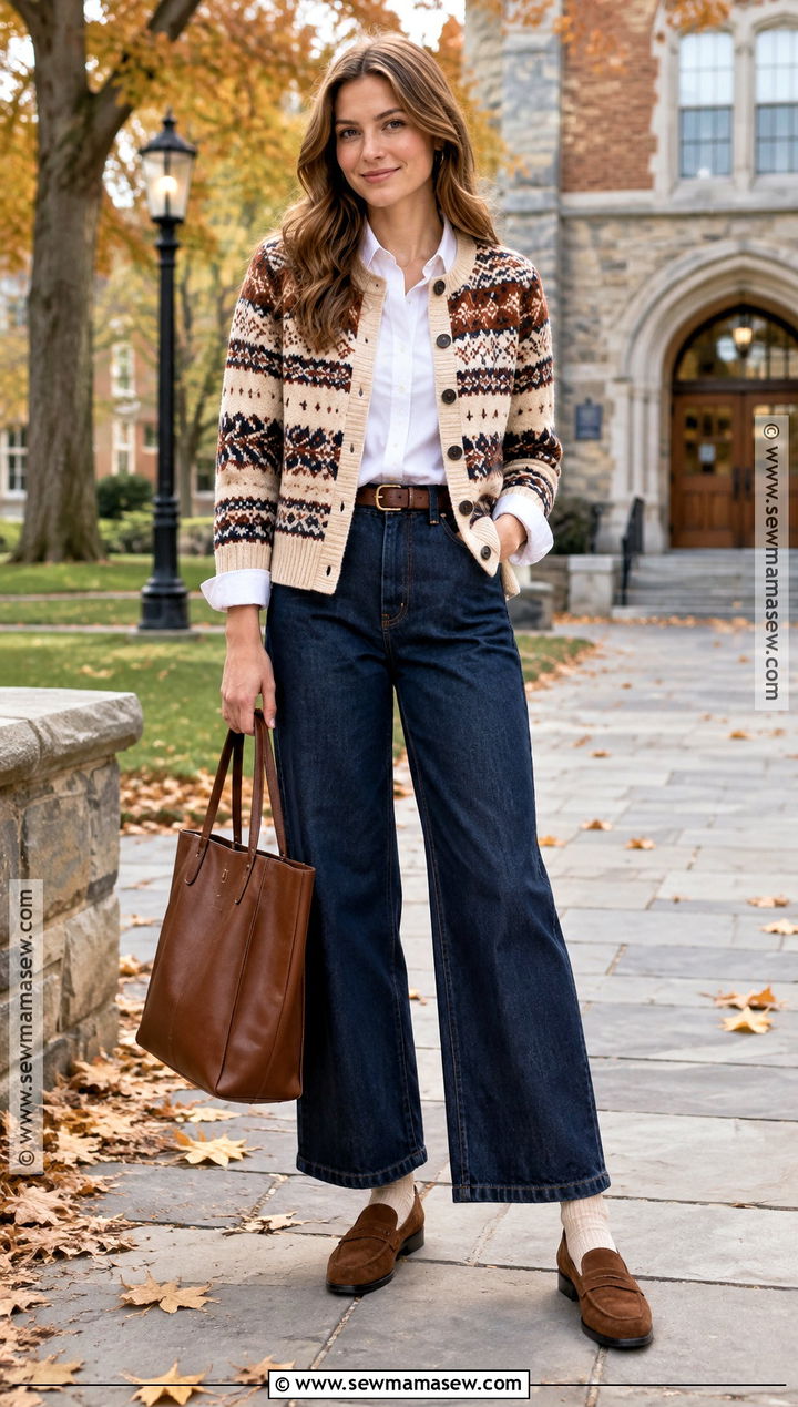 New England Fair Isle Cardigan Outfit - 15 Fall New England Outfits for Women