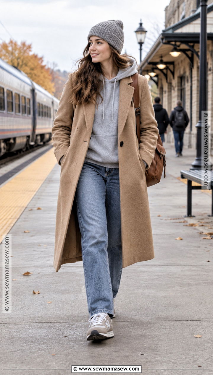 New England Fall Hoodie And Wool Coat Outfit - 15 New England Fall Outfits Casual