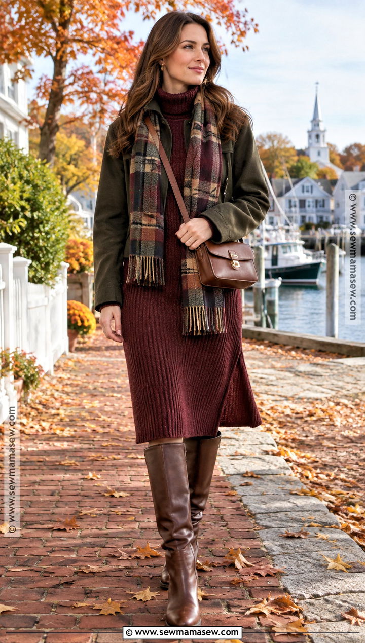 New England Fall Sweater Dress And Boots Outfit - 15 New England Fall Outfits Casual