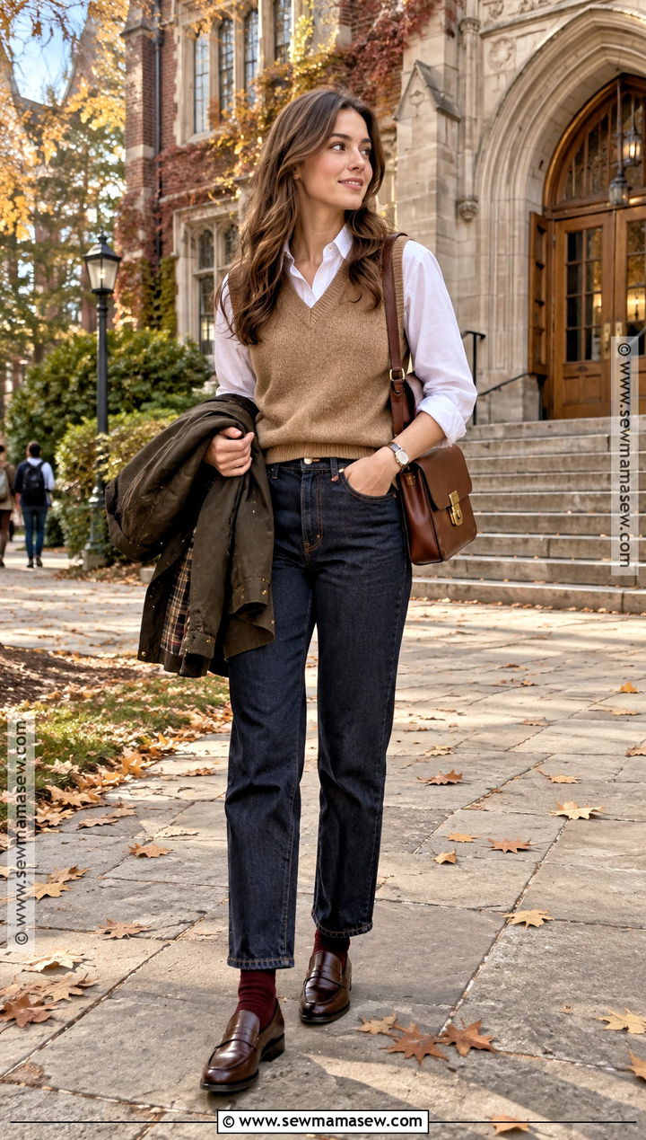 New England Fall Sweater Vest And Button Down Outfit - 15 New England Fall Outfits Casual