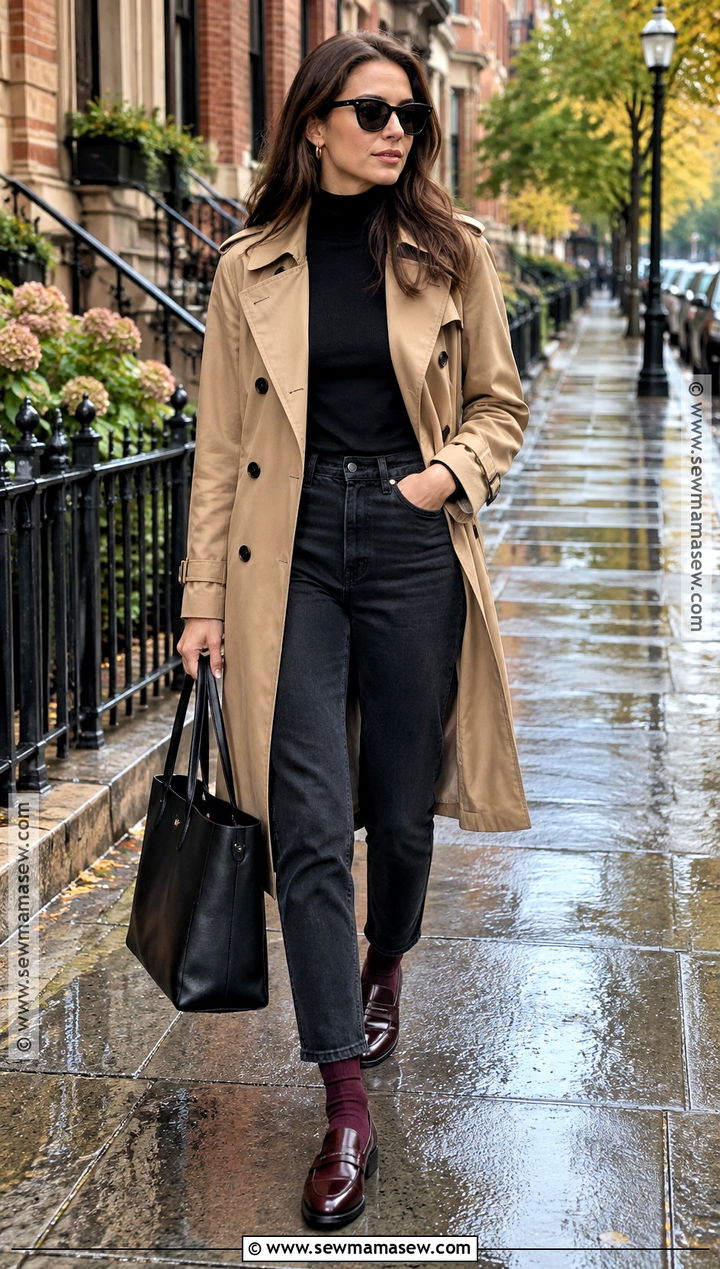 New England Fall Trench Coat And Loafers Outfit - 15 New England Fall Outfits Casual