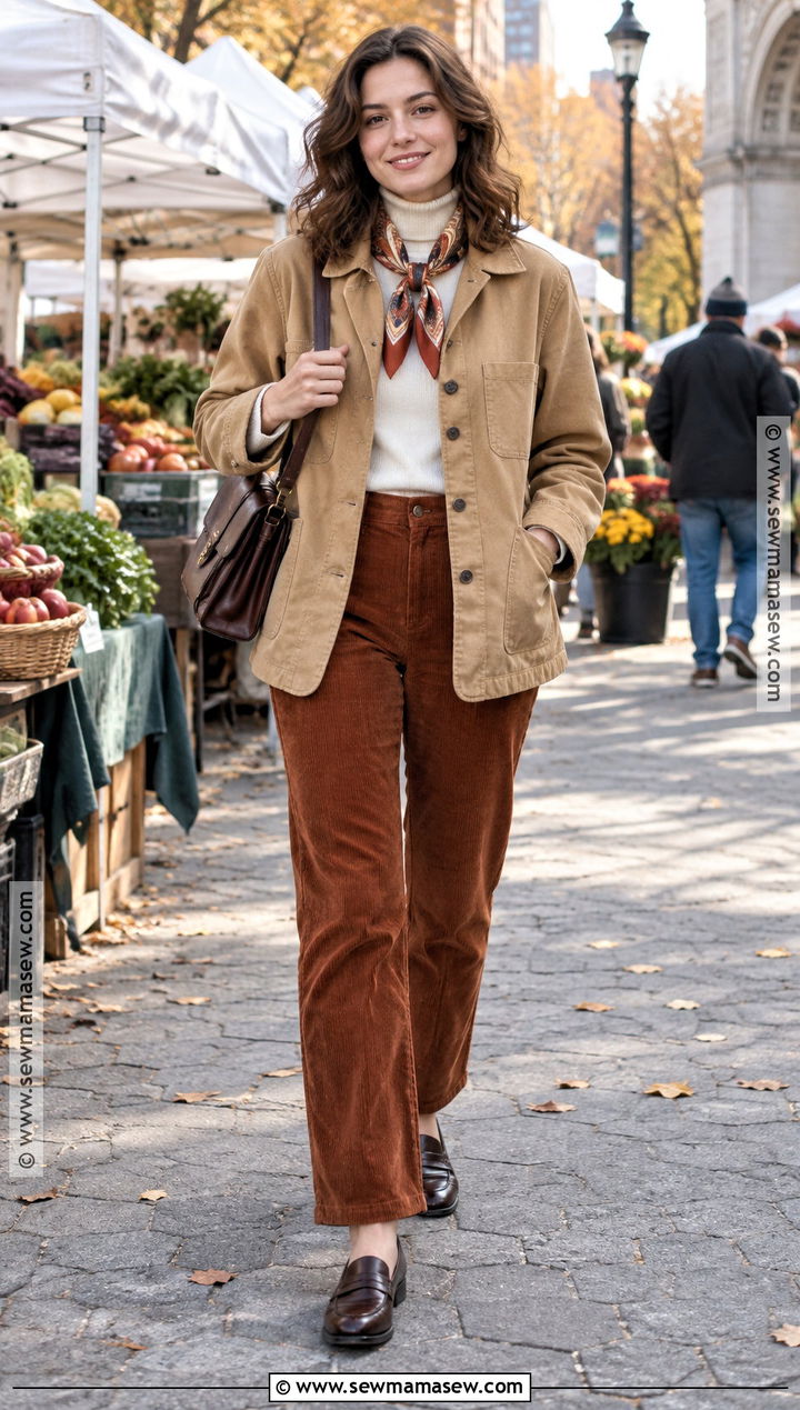 New York Autumn Chore Coat Turtleneck And Corduroy Pants Outfit - 25 new york autumn outfit ideas
