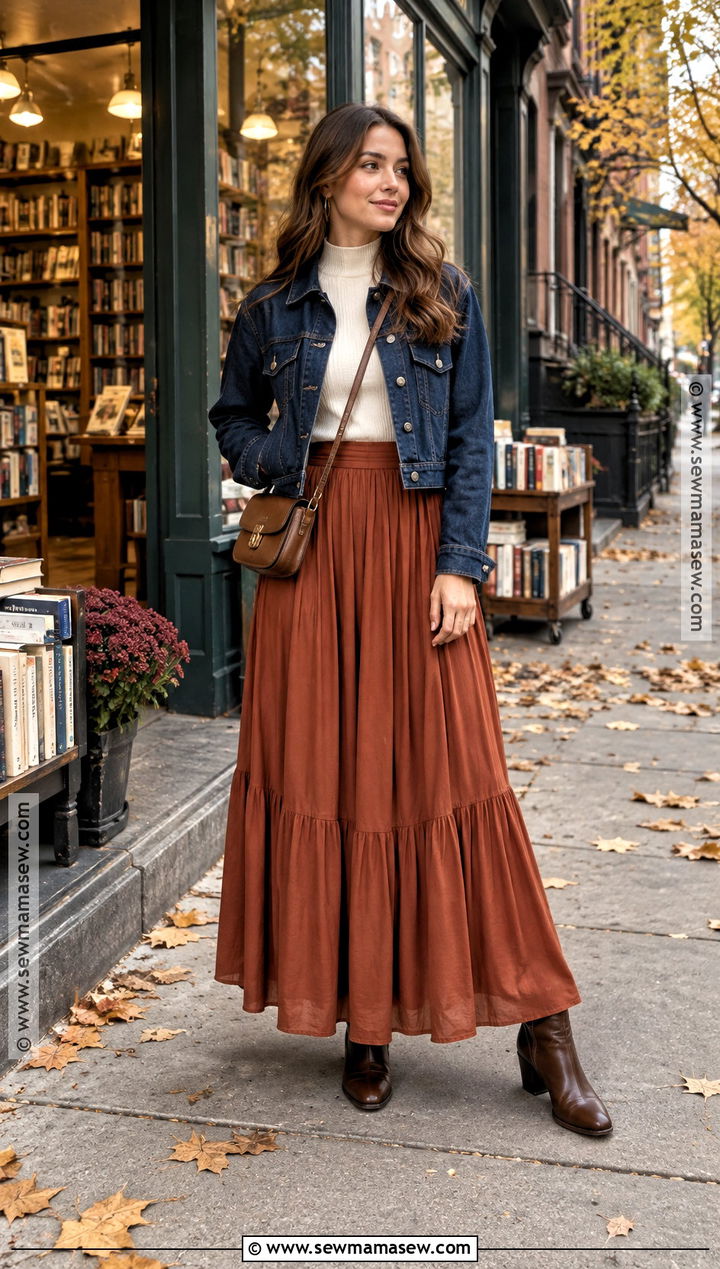 New York Denim Jacket and Maxi Skirt Outfit - 25 autumn new york outfits
