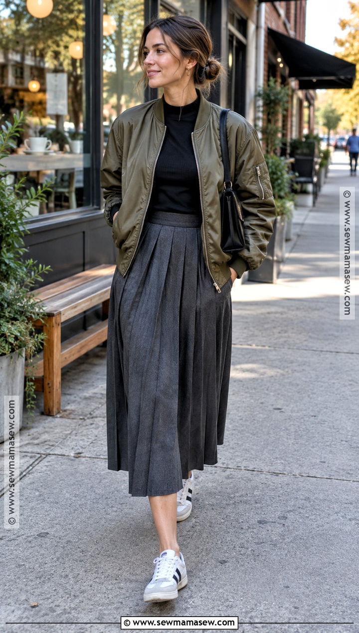 New York Fall Bomber Jacket And Midi Skirt Outfit - 20 new york fall outfit street styles