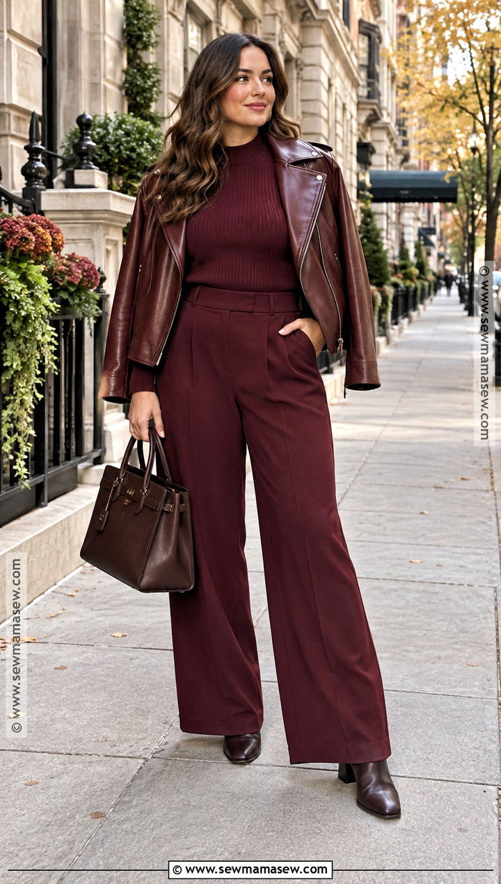 New York Fall Burgundy Monochrome Outfit - 20 New York Fall Style Ideas