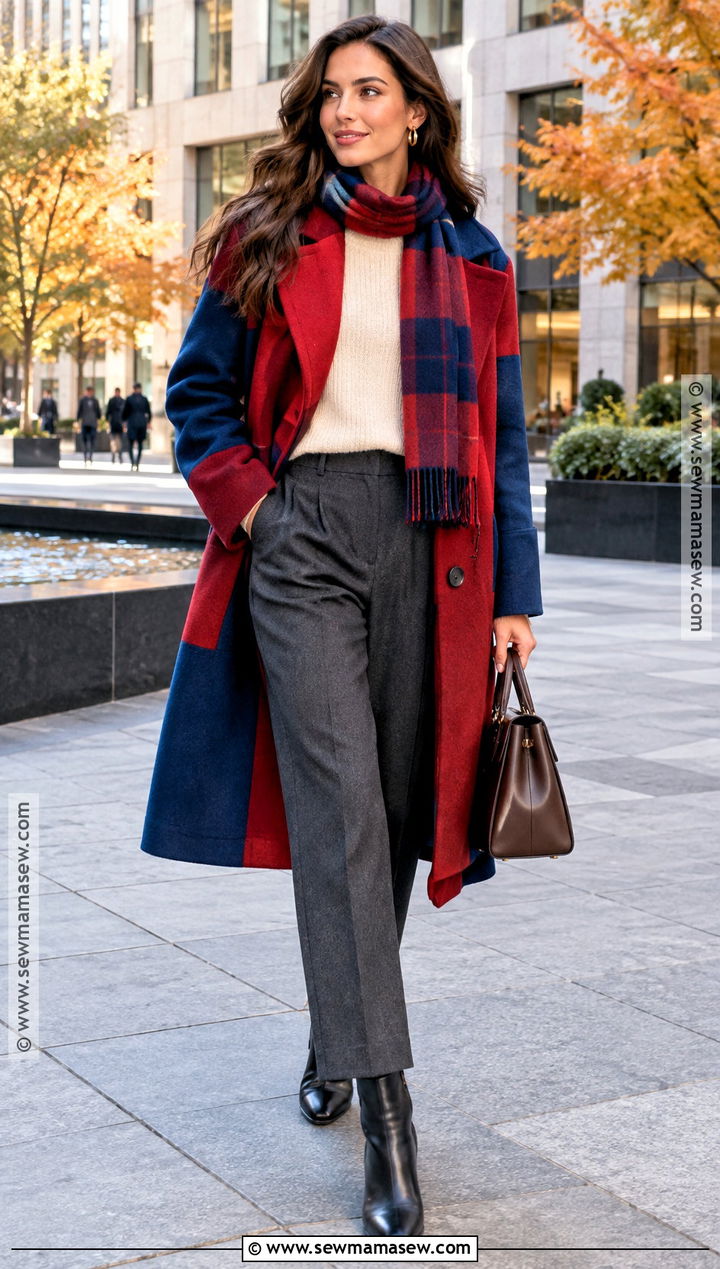 New York Fall Color Block Coat And Neutral Outfit - 15 New York Looks Fall