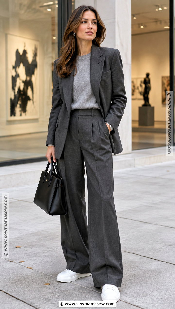 New York Fall Gray Suit And White Sneakers Outfit - 20 new york fall outfit street styles