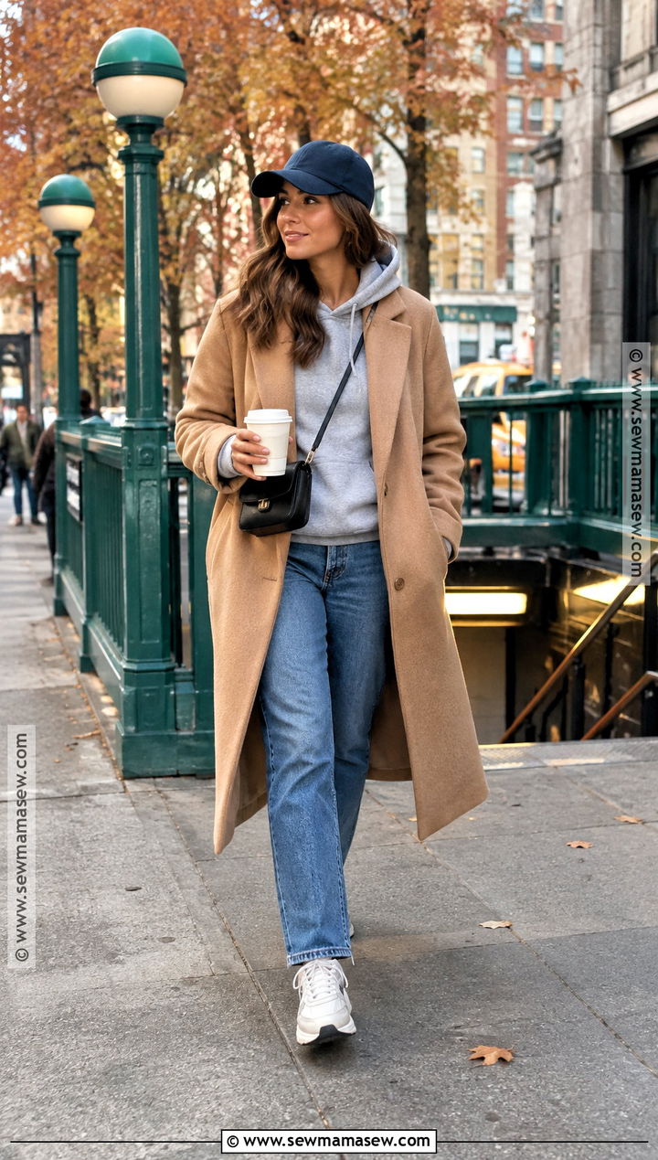 New York Fall Hoodie And Wool Coat Outfit - 25 new york fall outfits