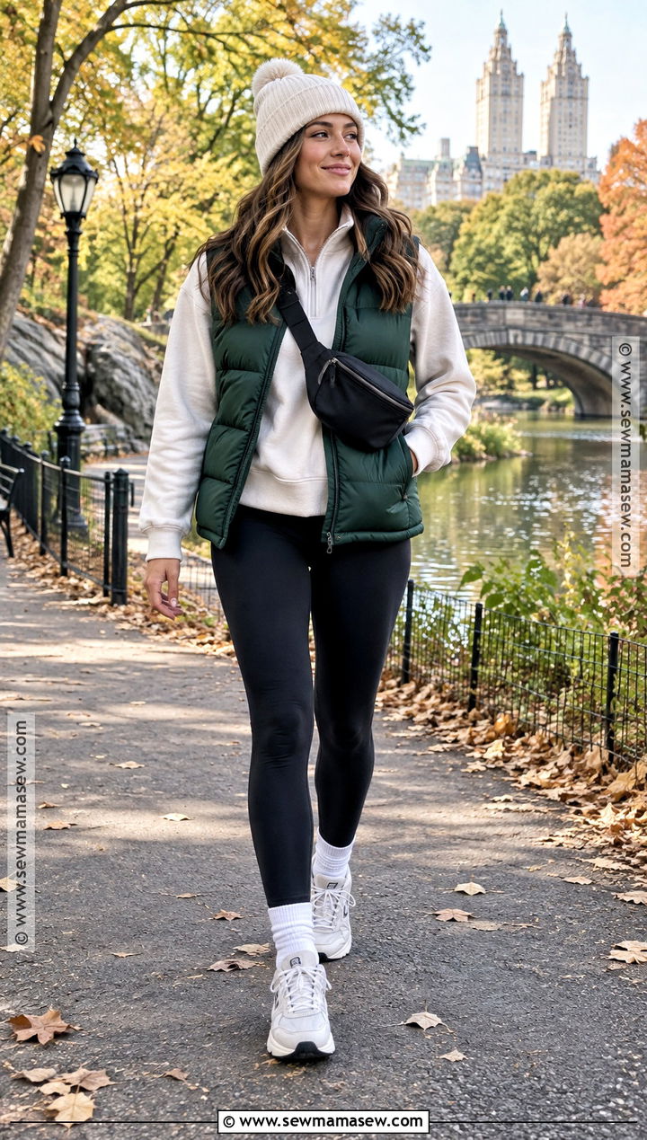 New York Fall Puffer Vest And Leggings Outfit - 15 new york vacation outfits fall