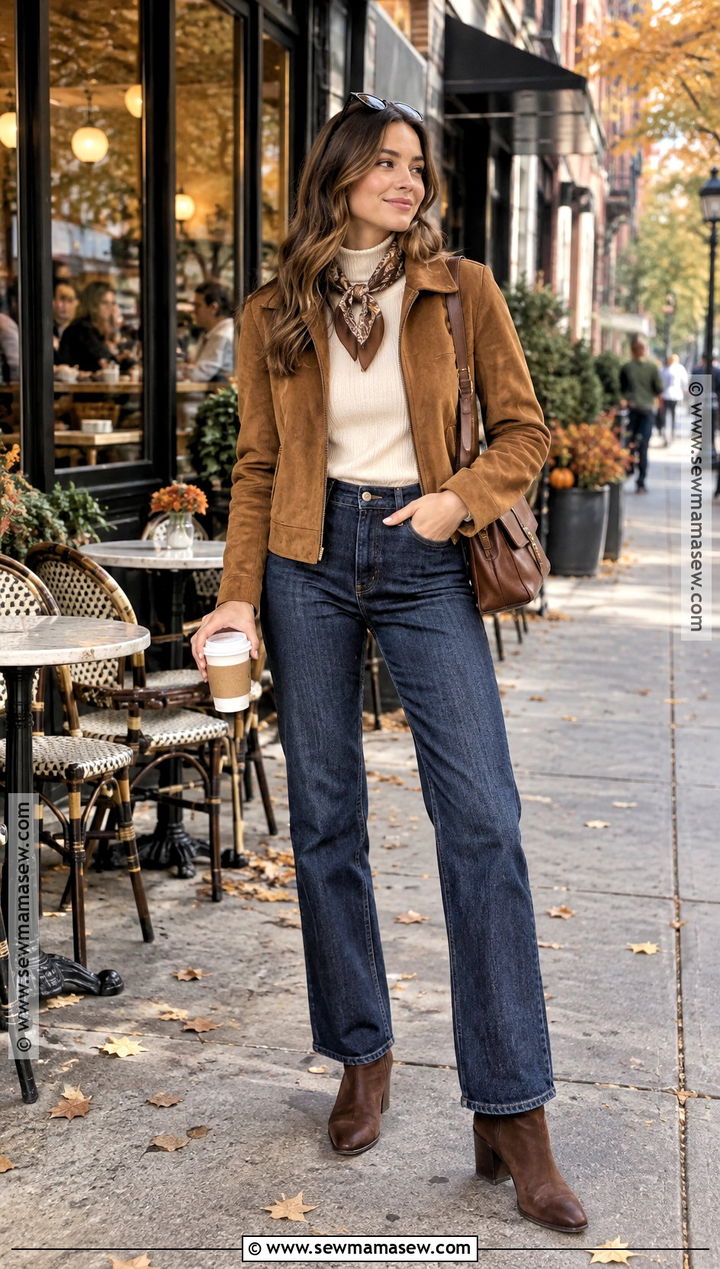 New York Fall Suede Jacket And Dark Denim Outfit - 15 New York Looks Fall