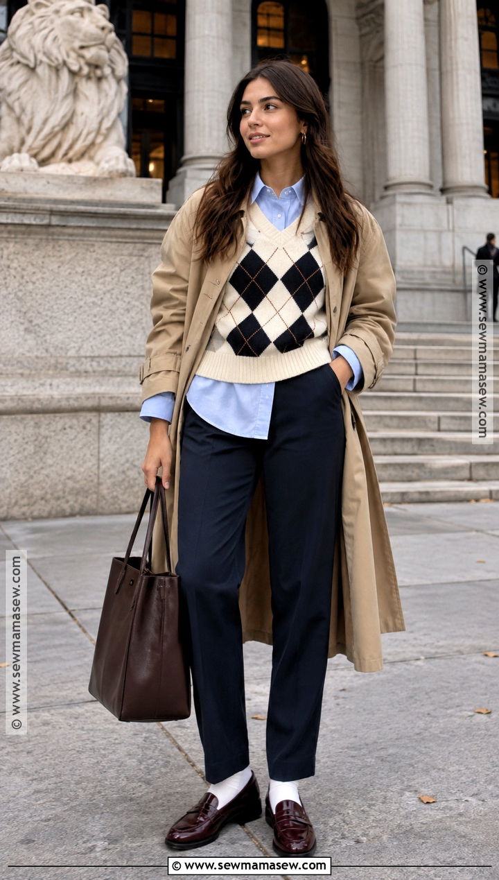 New York Fall Sweater Vest And Button Down Outfit - 20 fall new york outfit ideas