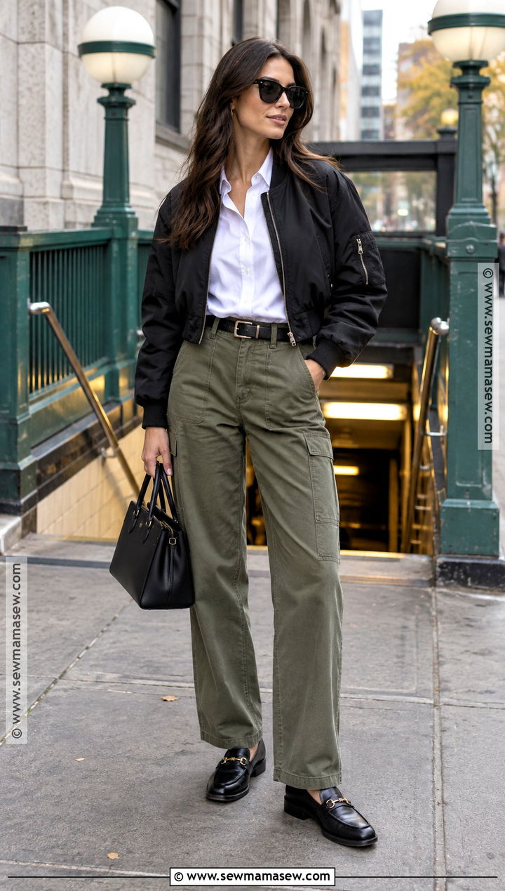 New York Fall White Shirt And Utility Pants Outfit - 20 New York Fall Style Ideas